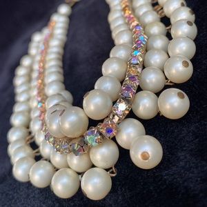 Beautiful Vintage Faux Pearl and Rhinestone Choker Necklace 1950’s-1960’s